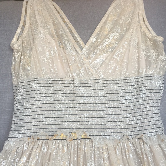 Free People Lace Metallic Fit Flare Dress Nude Blk - Picture 3 of 8